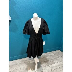 House Of Harlow 1960 Black Linen Puff Sleeve Peasant Dress Size 0